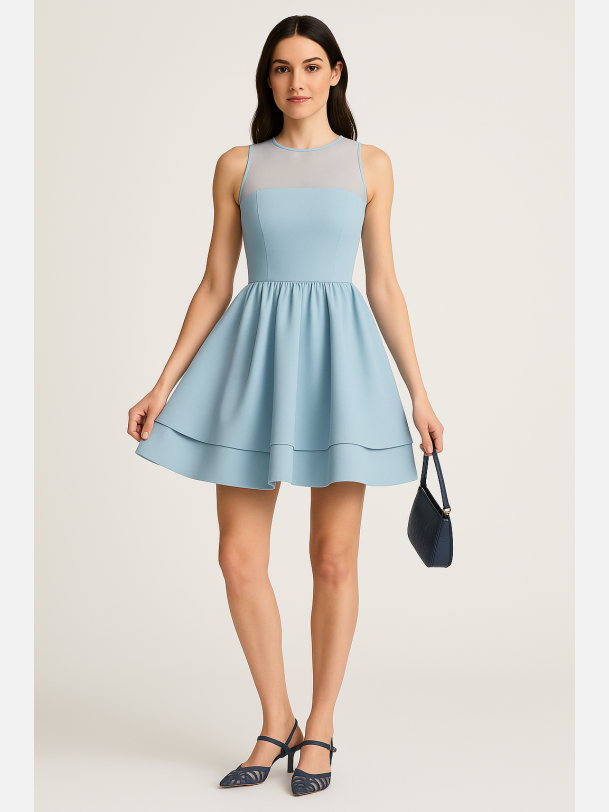 ADEL Lysebl� kjole med mesh � Elegant og feminin festkjole fra Jollyyoung.dk