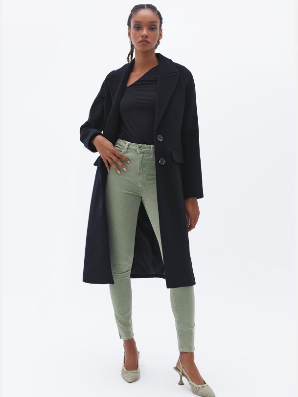 ALETA Slim fit denim bukser i olivengr�n stretchy kvalitet