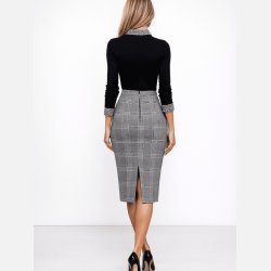 ALIS elegant gr� ternet nederdel � klassisk pencil fit med bindeb�nd