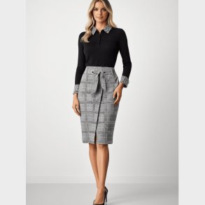 ALIS elegant gr� ternet nederdel � klassisk pencil fit med bindeb�nd