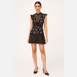 AMINA Kort kjole med blonde og blomsterprint