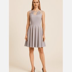 ANTAL Elegant gr� kjole med broderiet mesh