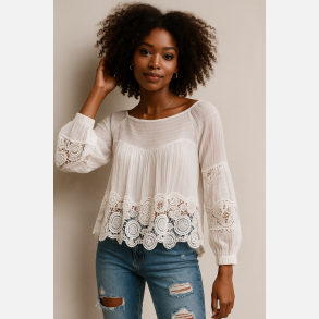 BARDOT Hvid top med broderier � Boheme elegance fra Jollyyoung.dk