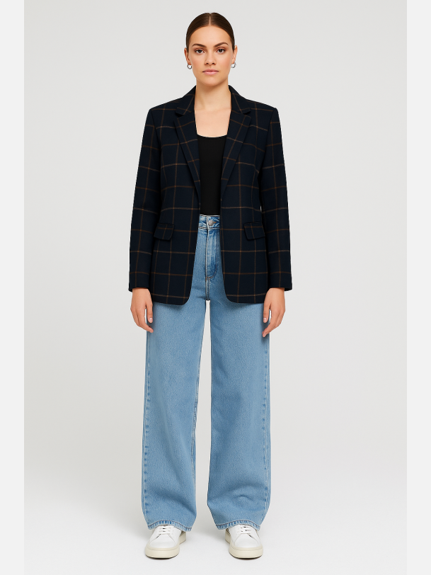 BERTA Klassisk ternet blazer i farve blue night