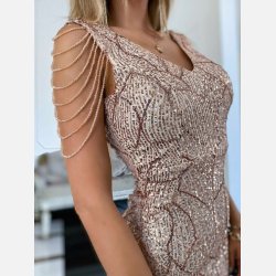 CAMELEON BIS Kort pailletkjole i guld farve