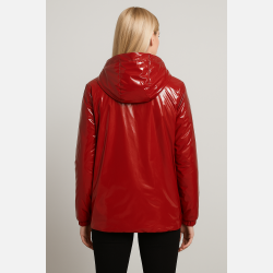 CANDI Lak jakke i r�d farve med imiteret pels
