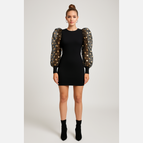 DORIS Sort kort kjole med chiffon puf�rmer