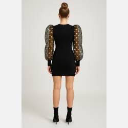 DORIS Sort kort kjole med chiffon puf�rmer