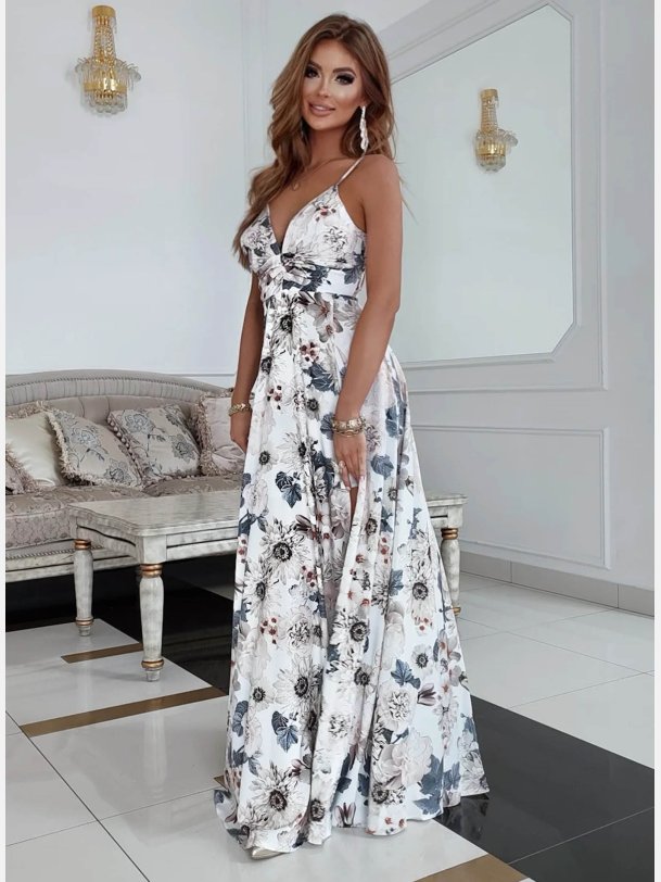 DORJANA BIS Lang lys kjole i blomsterprint