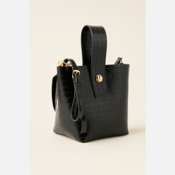 DARIA 2-i-1 taske i sort croco look med guld detaljer