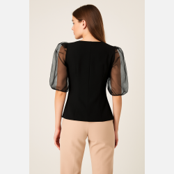ESTA-Sort taljeret bluse med chiffon �rmer