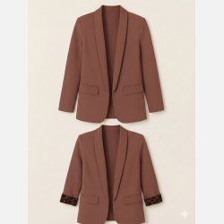 TORA 2 klassisk brun blazer � elegant snit med leoparddetaljer