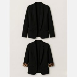 Elegant TORA 2 klassisk sort blazer med leoparddetalje