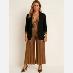 Elegant TORA 2 klassisk sort blazer med leoparddetalje