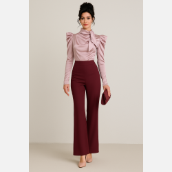 FERISA Lang�rmet satin bluse i rosa farve