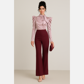 FERISA Lang�rmet satin bluse i rosa farve