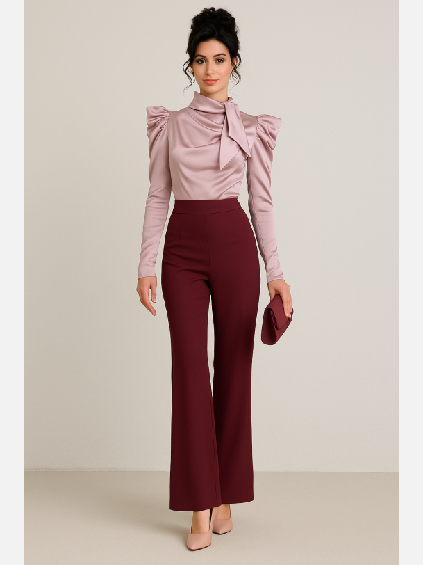 FERISA Lang�rmet satin bluse i rosa farve