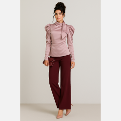 FERISA Lang�rmet satin bluse i rosa farve