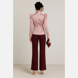 FERISA Lang�rmet satin bluse i rosa farve