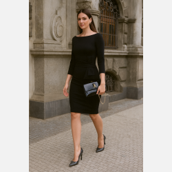 FERY Sort midi kjole med taljeb�nd � Klassisk og elegant fra Jollyyoung.dk