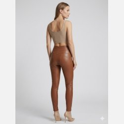 FREYA Pants � Elegant caramel brown push-up l�derlook bukser med stretch og bl�dt foer