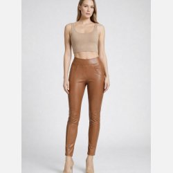 FREYA Pants � Elegant caramel brown push-up l�derlook bukser med stretch og bl�dt foer