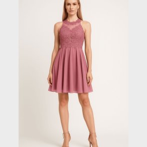 GATTI 2 Eksklusiv kort lyngfarvet kjole med sten, broderier og elegant rygdesign