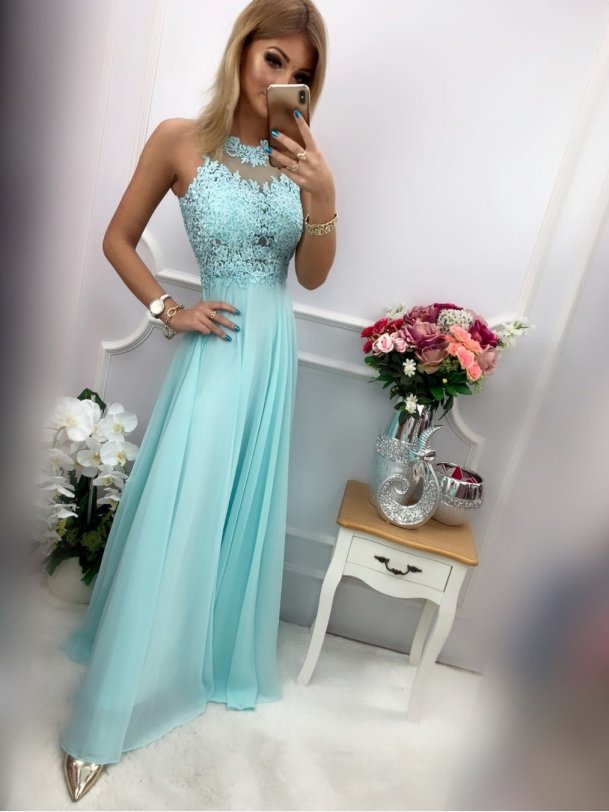 GATTI Lang kjole i mint farve med sten og broderier