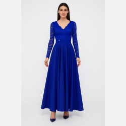 GLAMUR 2 Maxi kjole med blondeoverdel i bl� � elegant aftenlook fra Jollyyoung.dk