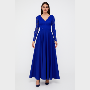 GLAMUR 2 Maxi kjole med blondeoverdel i bl� � elegant aftenlook fra Jollyyoung.dk