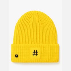 HADI ribstrikket hue i gul farve med ikonisk hashtag-detalje