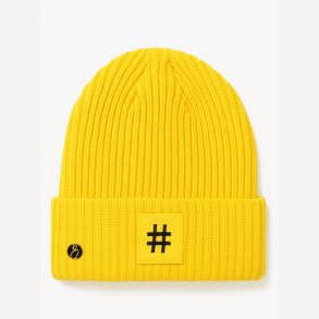 HADI ribstrikket hue i gul farve med ikonisk hashtag-detalje