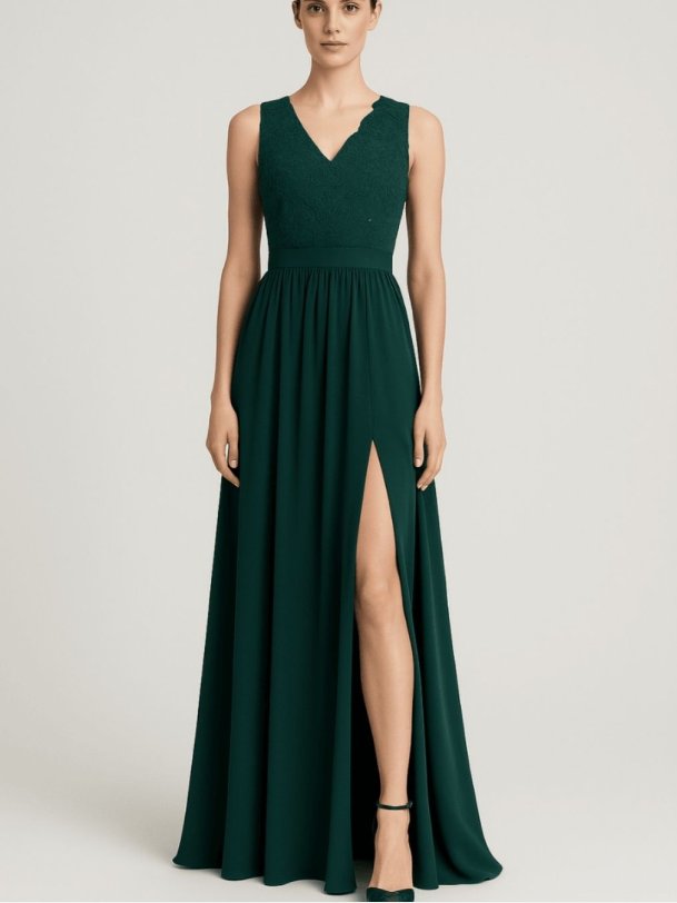 HIDOR Maxi kjole med pailletter og broderier i gr�n farve