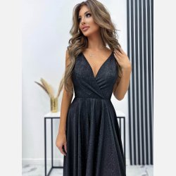 ILONA Elegant sort maxi-kjole med glimmer og slids