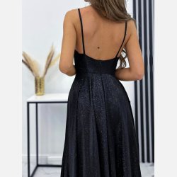 ILONA Elegant sort maxi-kjole med glimmer og slids