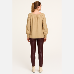 IVA Beige satin bluse i afslappet pasform � tidl�s elegance fra Jollyyoung.dk