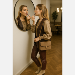 IVA Beige satin bluse i afslappet pasform � tidl�s elegance fra Jollyyoung.dk