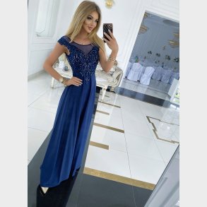JAGUAR Lang kjole i navy farve med sten og broderier