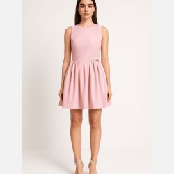KAREN Elegant pink midi kjole med delikate meshbroderier