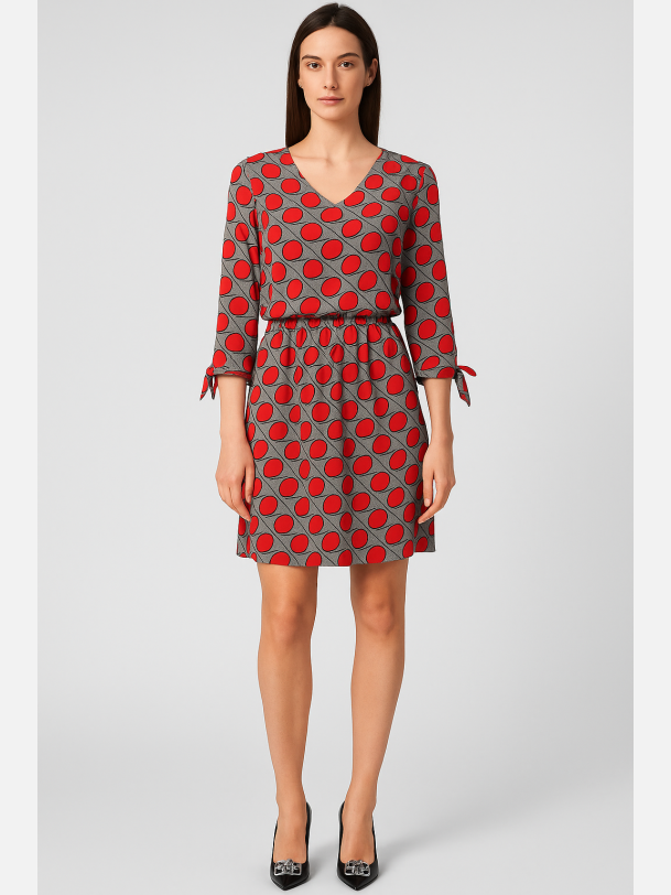 KORA Kort m�nstret kjole med V-udsk�ring