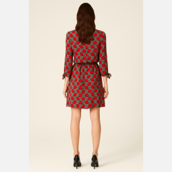 KORA Kort m�nstret kjole med V-udsk�ring