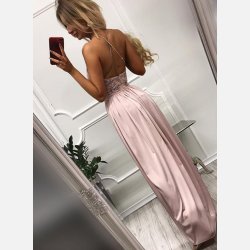 VIVIAN Lang beige kjole med blonder og sten