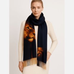 LEOS Elegant m�rkebl�t t�rkl�de med l�vemotiv og bl�de frynser