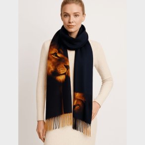 LEOS Elegant m�rkebl�t t�rkl�de med l�vemotiv og bl�de frynser