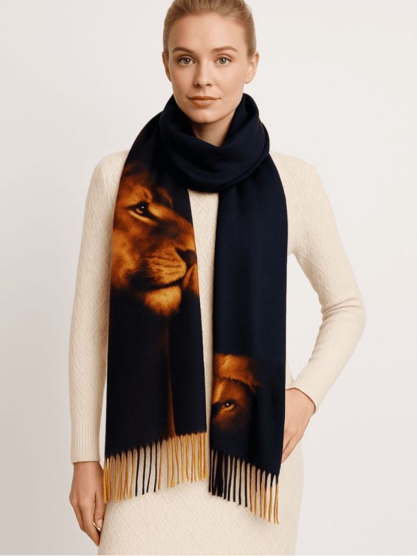 LEOS Elegant m�rkebl�t t�rkl�de med l�vemotiv og bl�de frynser