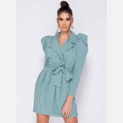 LISA Kort mint kjole med puf�rmer og bindeb�nd