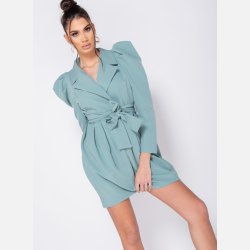 LISA Kort mint kjole med puf�rmer og bindeb�nd