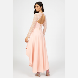 LOREN Lang rosa kjole � elegant blondekjole med asymmetrisk sk�rt