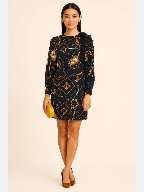 LOULU Sort m�nstret kjole