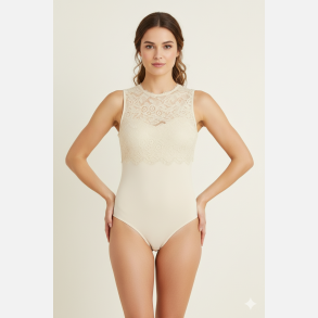 LAFAL Kort�rmet bodystocking i beige farve med blonder